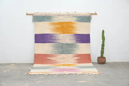 Handmade moroccan multi stripe azilal rug 302x197cm living room decor