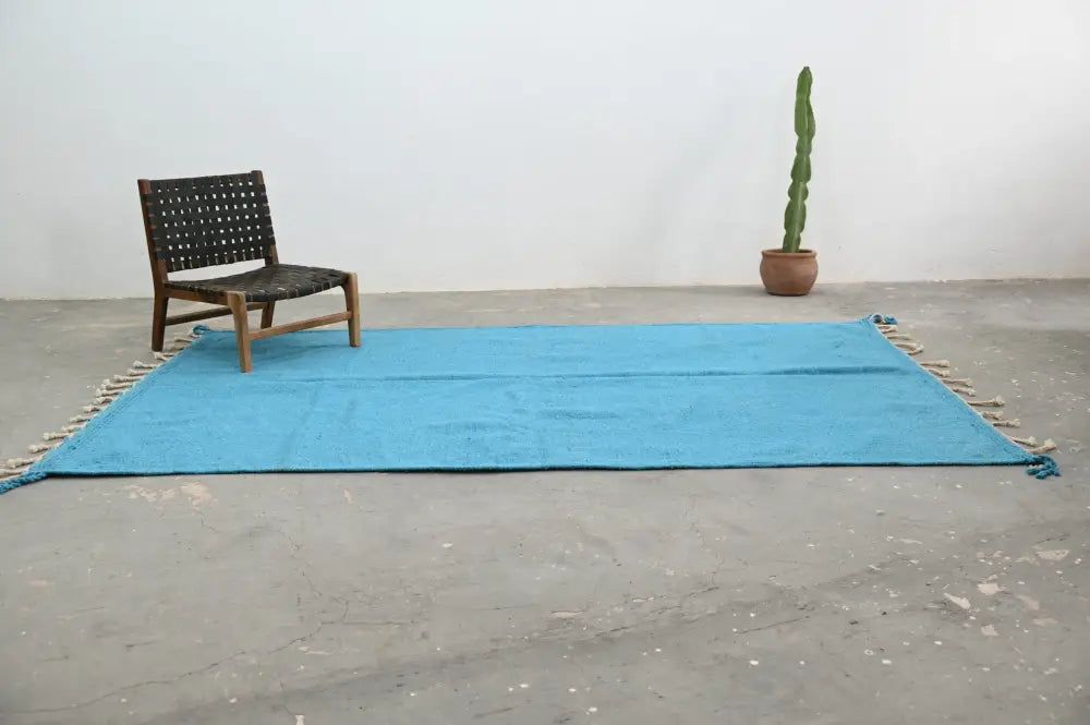 Handmade traditional azilal rug turquoise living room decor with tassels