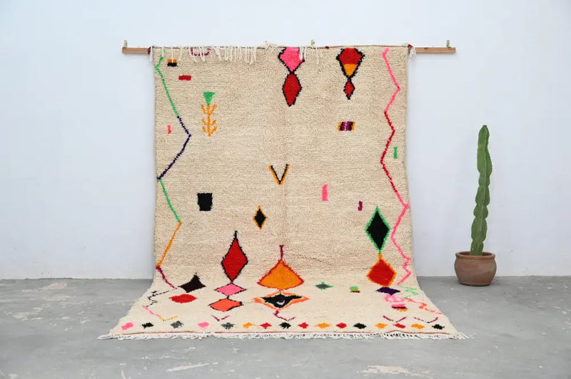 Handmade moroccan azilal rug with vibrant colors for living room