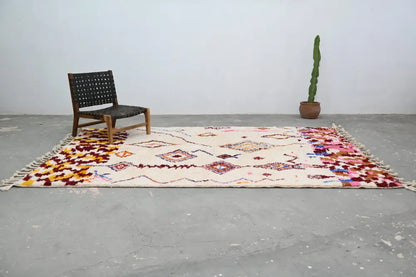 Handmade moroccan azilal rug beige geometric living room decor