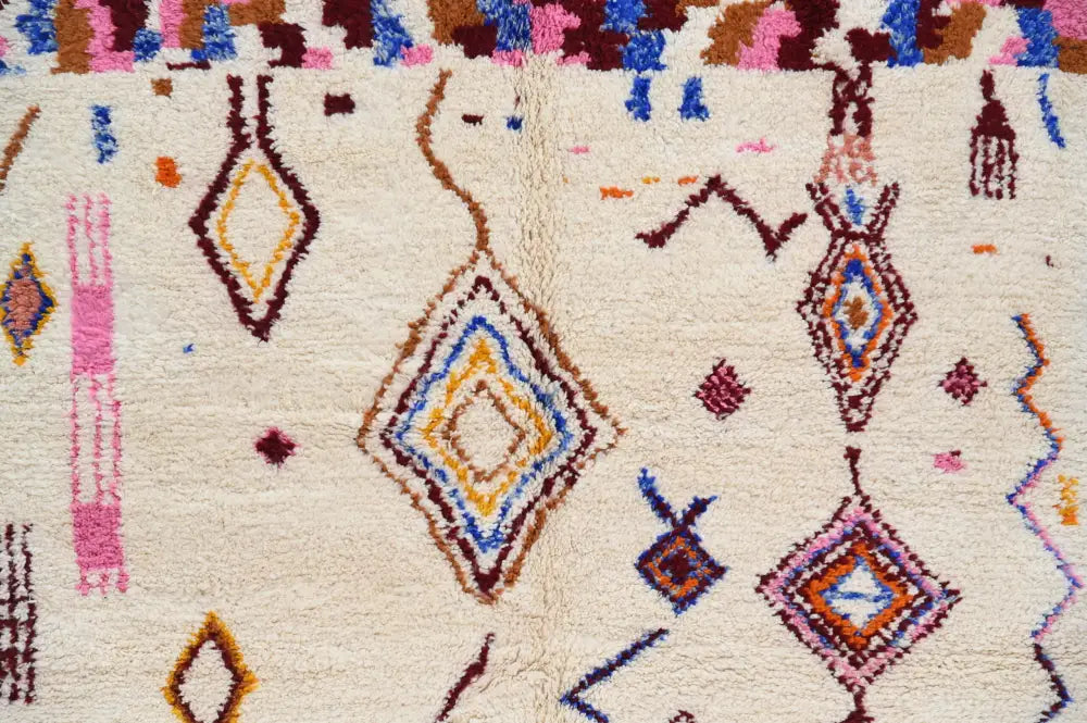 Handmade moroccan azilal rug beige geometric living room decor