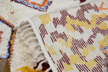 Handmade moroccan azilal rug beige geometric living room decor