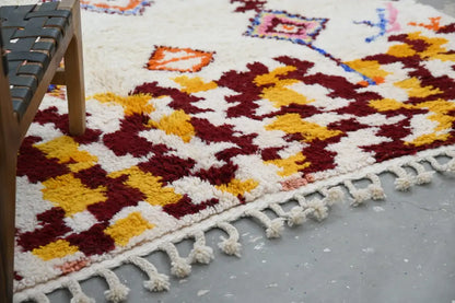 Handmade moroccan azilal rug beige geometric living room decor