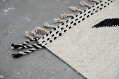 Handmade moroccan azilal rug beige & black wool living room decor