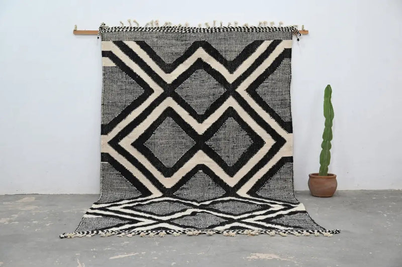 Handmade traditional azilal rug black & white living room decor
