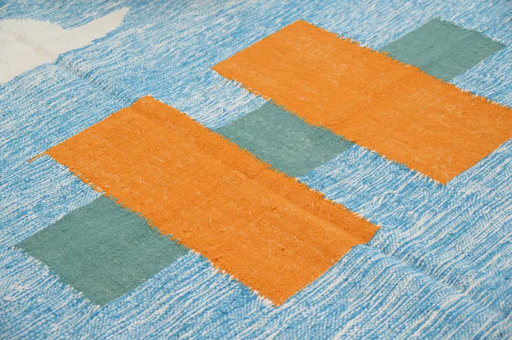 Blue and cream traditional azilal rug living room woven decor