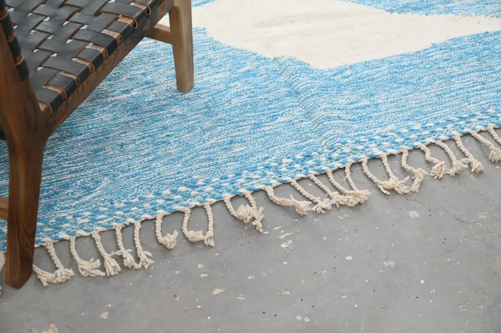 Blue and cream traditional azilal rug living room woven decor