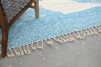 Blue and cream traditional azilal rug living room woven decor