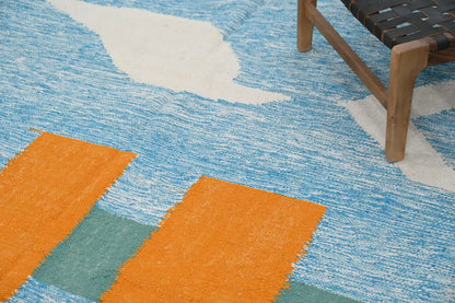 Blue and cream traditional azilal rug living room woven decor