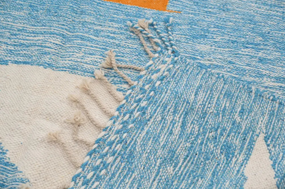 Blue and cream traditional azilal rug living room woven decor