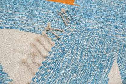 Blue and cream traditional azilal rug living room woven decor
