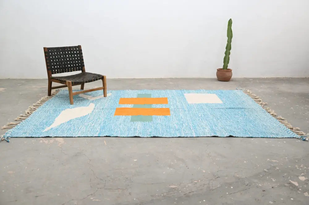 Blue and cream traditional azilal rug living room woven decor
