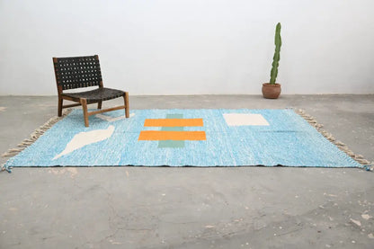 Blue and cream traditional azilal rug living room woven decor