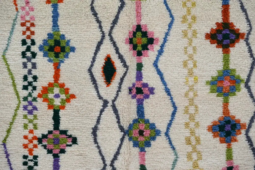 Traditional beige azilal rug with geometric patterns for living room