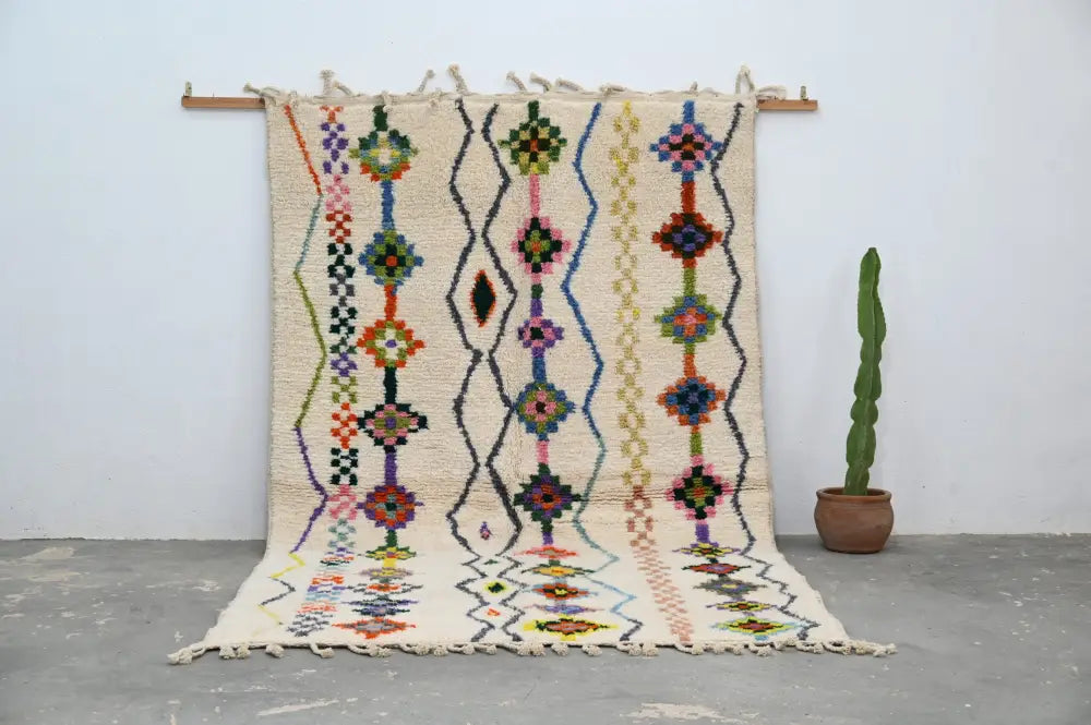 Traditional beige azilal rug with geometric patterns for living room