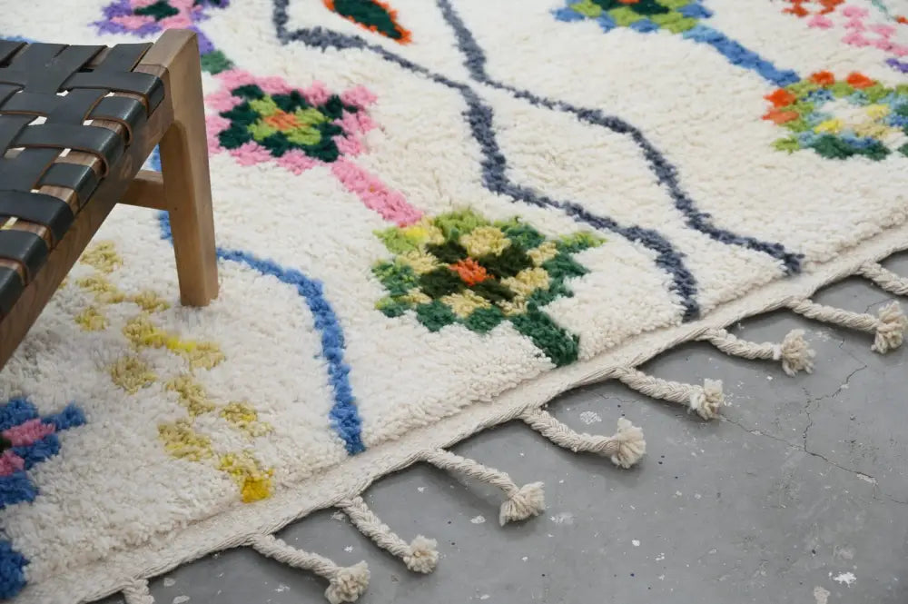 Traditional beige azilal rug with geometric patterns for living room