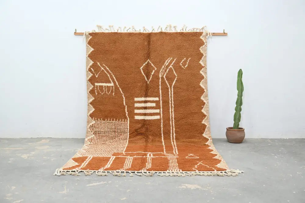 Traditional brown & cream azilal rug living room geometric decor