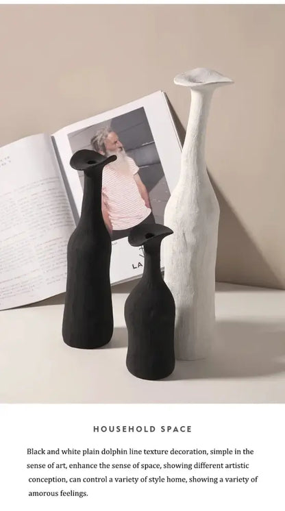 Handmade earthy textured ceramic flower vase set living room decor