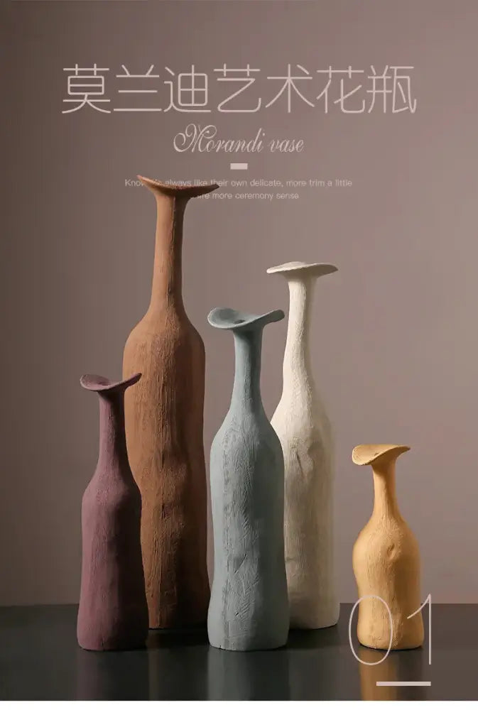 Handmade earthy textured ceramic flower vase set living room decor