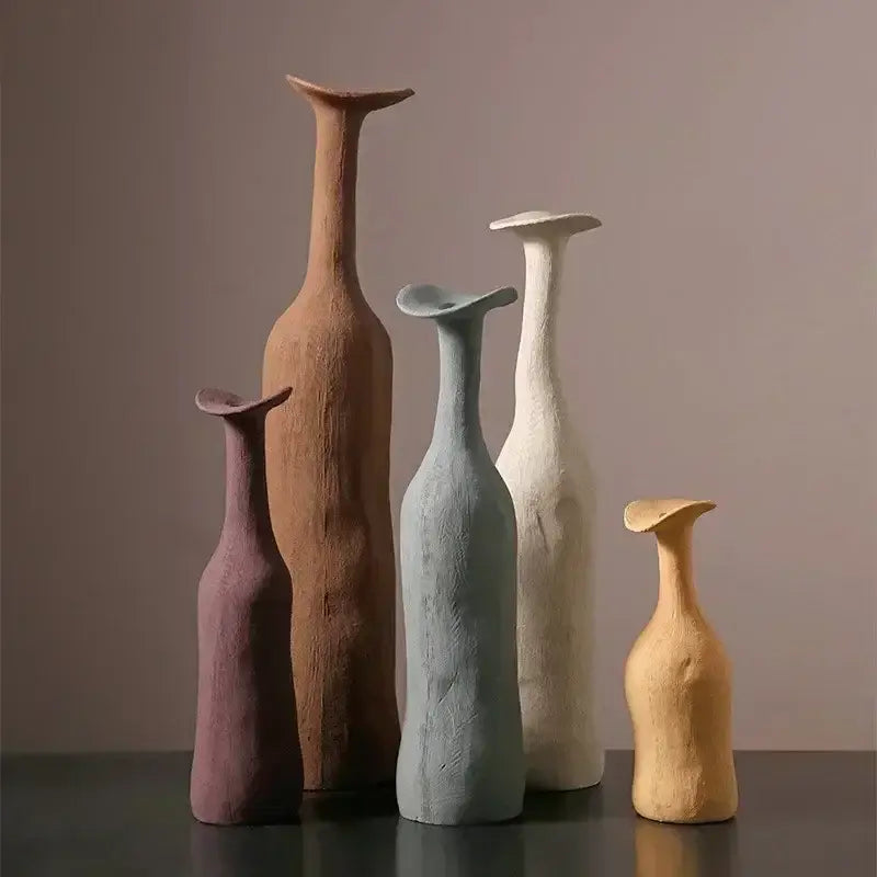 Handmade earthy textured ceramic flower vase set living room decor