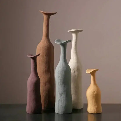 Handmade earthy textured ceramic flower vase set living room decor