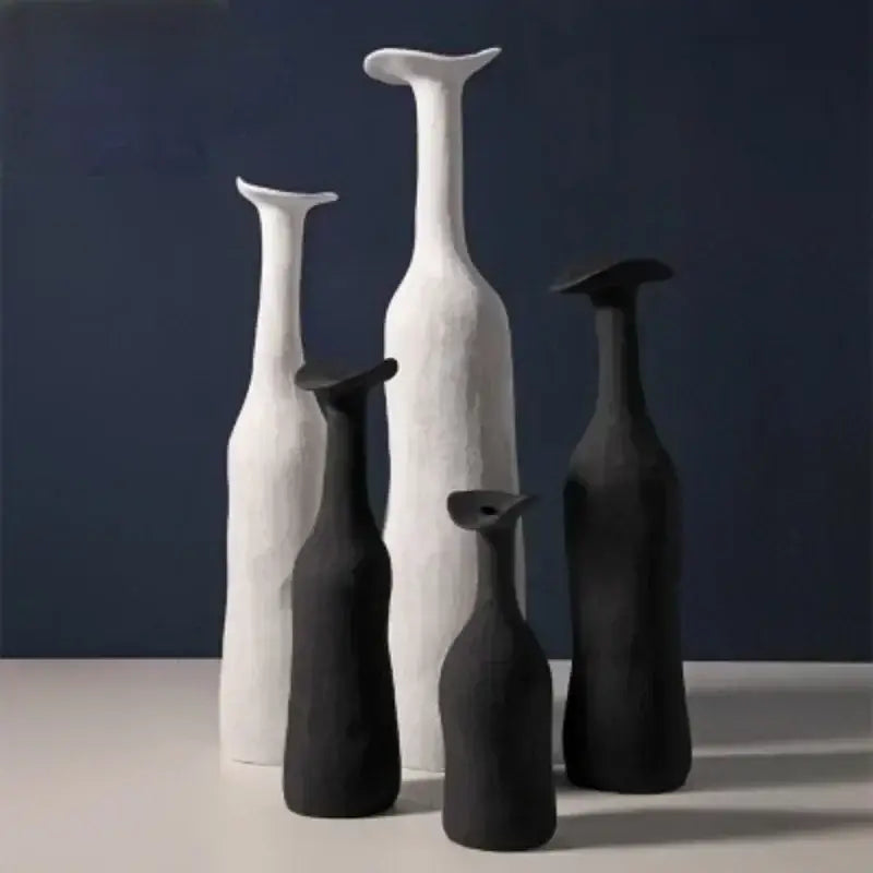 Handmade earthy textured ceramic flower vase set living room decor