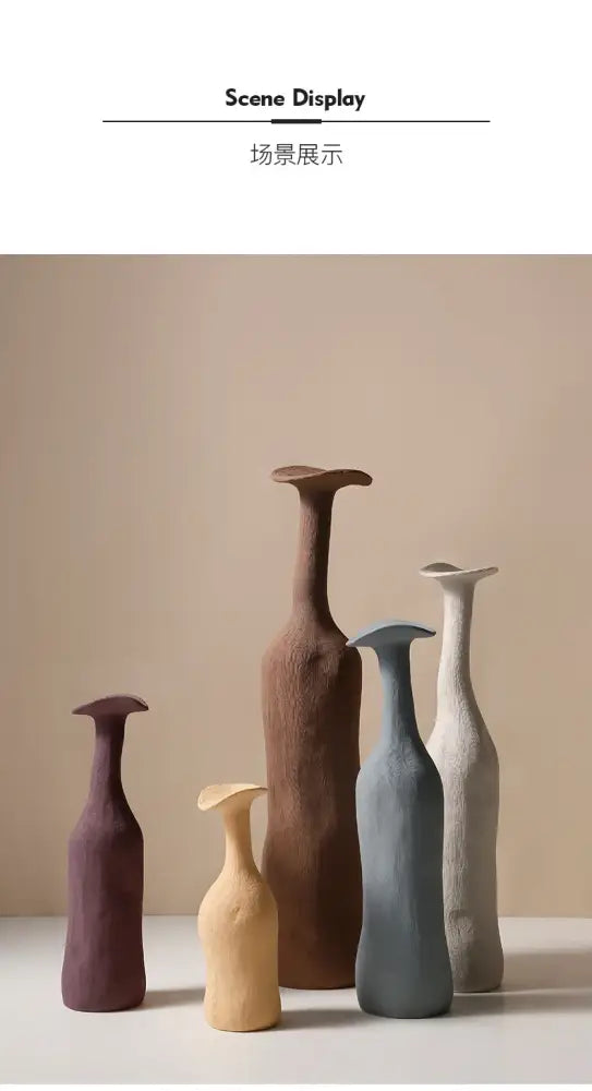 Handmade earthy textured ceramic flower vase set living room decor