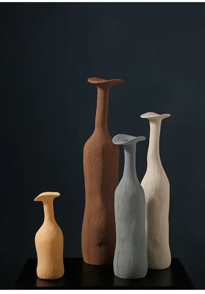 Handmade earthy textured ceramic flower vase set living room decor
