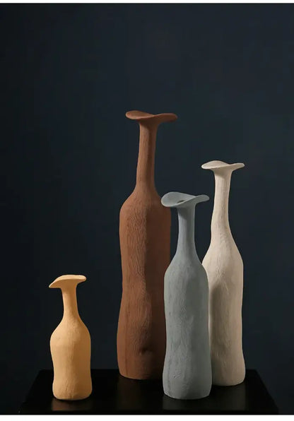 Handmade earthy textured ceramic flower vase set living room decor