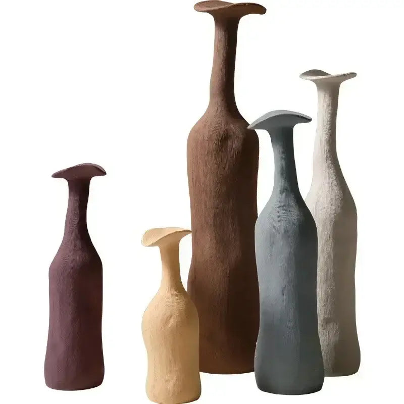 Handmade earthy textured ceramic flower vase set living room decor