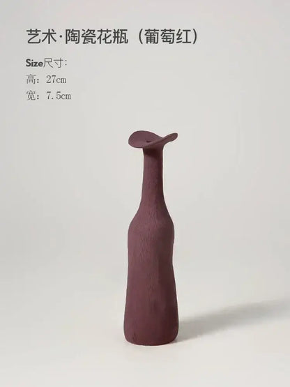 Handmade earthy textured ceramic flower vase set living room decor