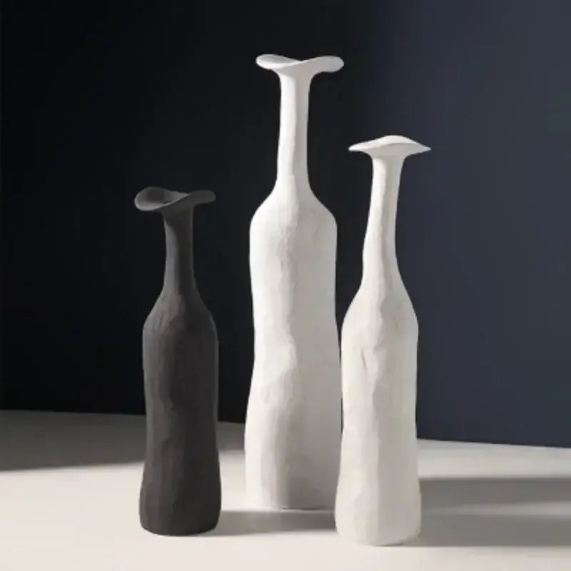 Handmade earthy textured ceramic flower vase set living room decor