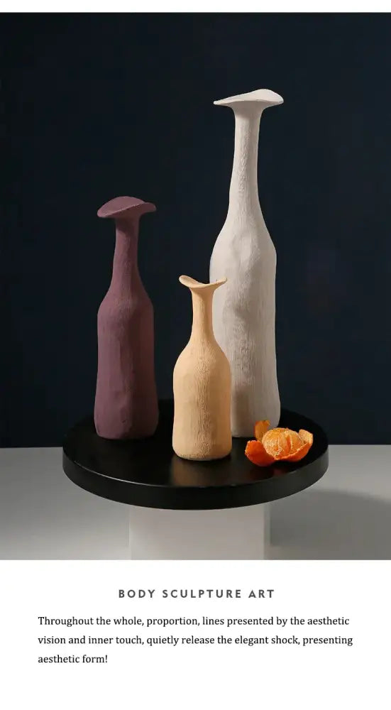 Handmade earthy textured ceramic flower vase set living room decor