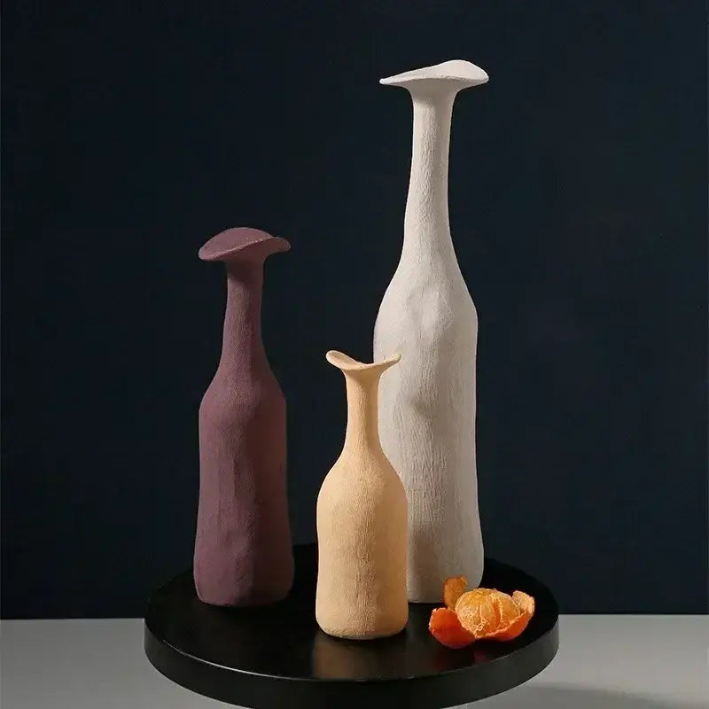 Handmade earthy textured ceramic flower vase set living room decor