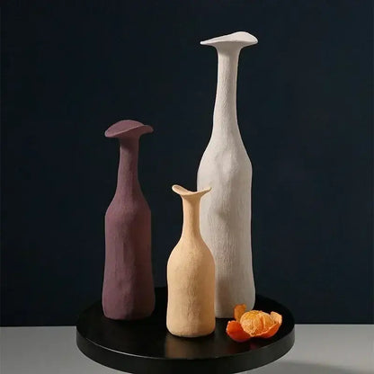 Handmade earthy textured ceramic flower vase set living room decor