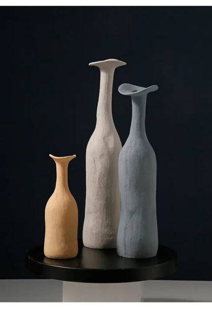 Handmade earthy textured ceramic flower vase set living room decor