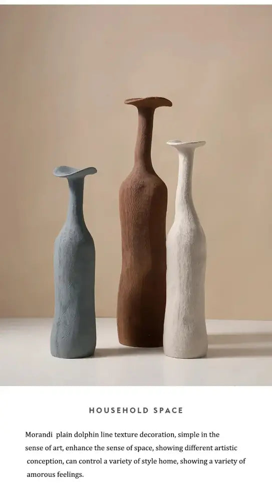 Handmade earthy textured ceramic flower vase set living room decor