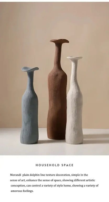 Handmade earthy textured ceramic flower vase set living room decor