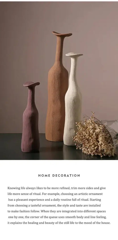 Handmade earthy textured ceramic flower vase set living room decor