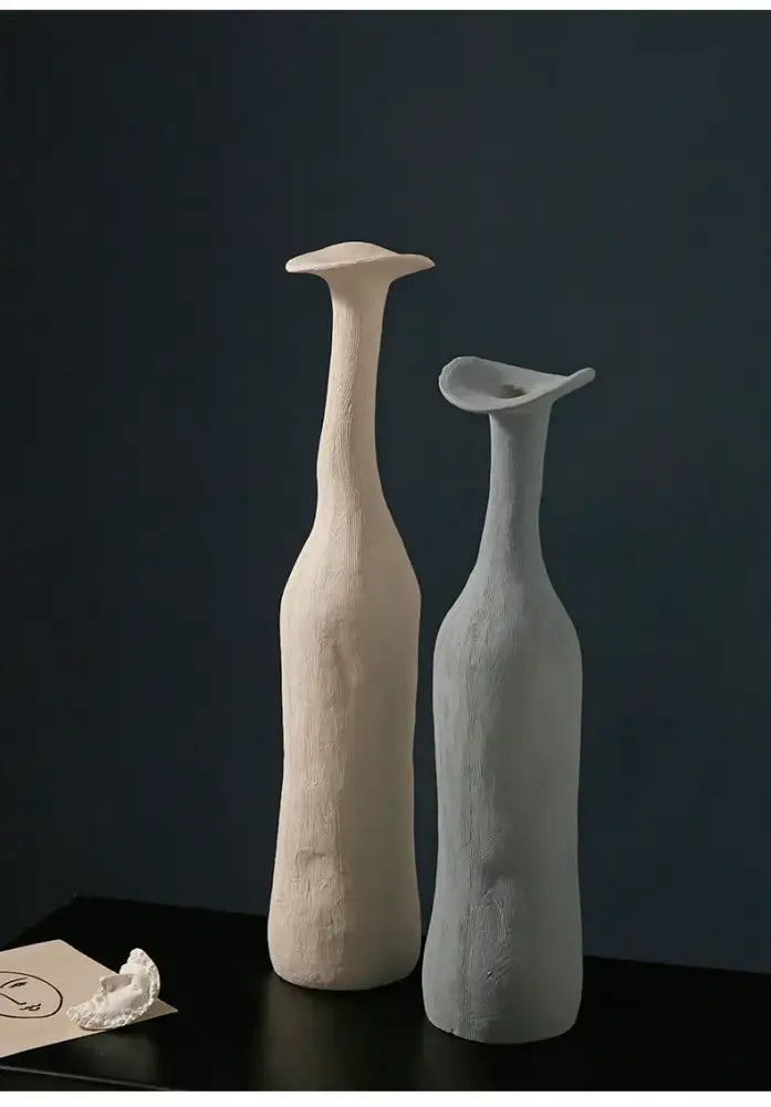 Handmade earthy textured ceramic flower vase set living room decor
