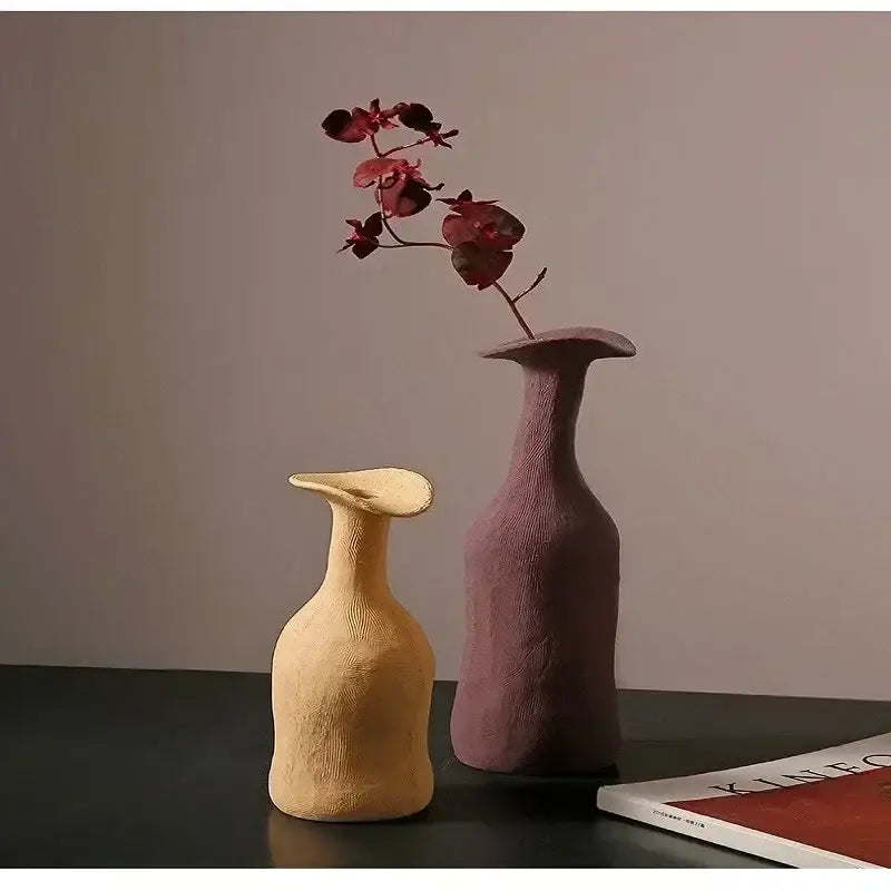 Handmade earthy textured ceramic flower vase set living room decor