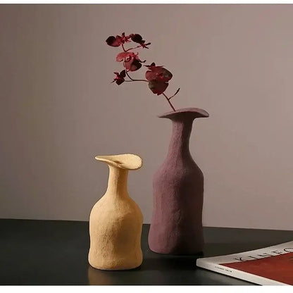 Handmade earthy textured ceramic flower vase set living room decor