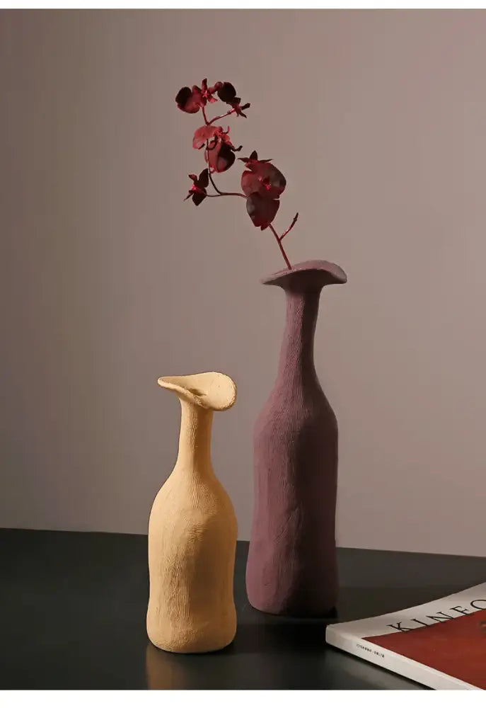 Handmade earthy textured ceramic flower vase set living room decor
