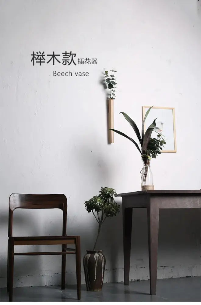 Handmade nordic dark wood wall vase living room solid wood decor