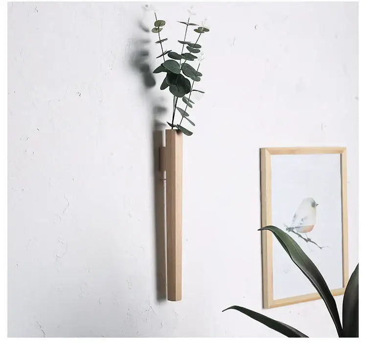 Handmade nordic dark wood wall vase living room solid wood decor