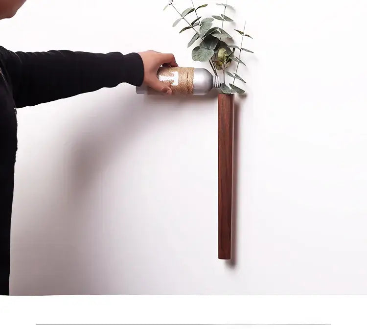 Handmade nordic dark wood wall vase living room solid wood decor