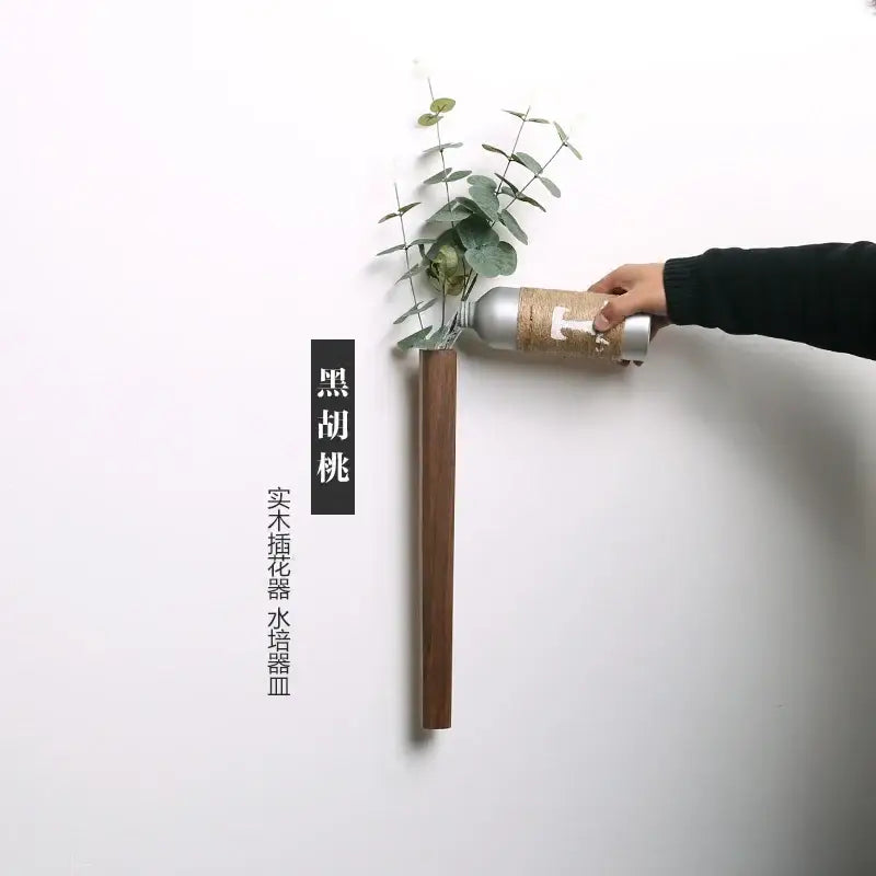 Handmade nordic dark wood wall vase living room solid wood decor