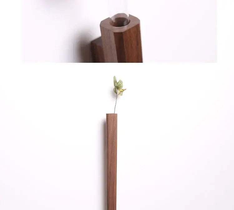Handmade nordic dark wood wall vase living room solid wood decor