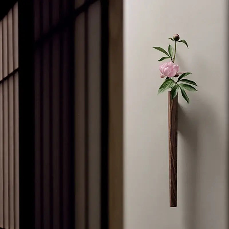 Handmade nordic dark wood wall vase living room solid wood decor