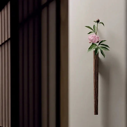 Handmade nordic dark wood wall vase living room solid wood decor